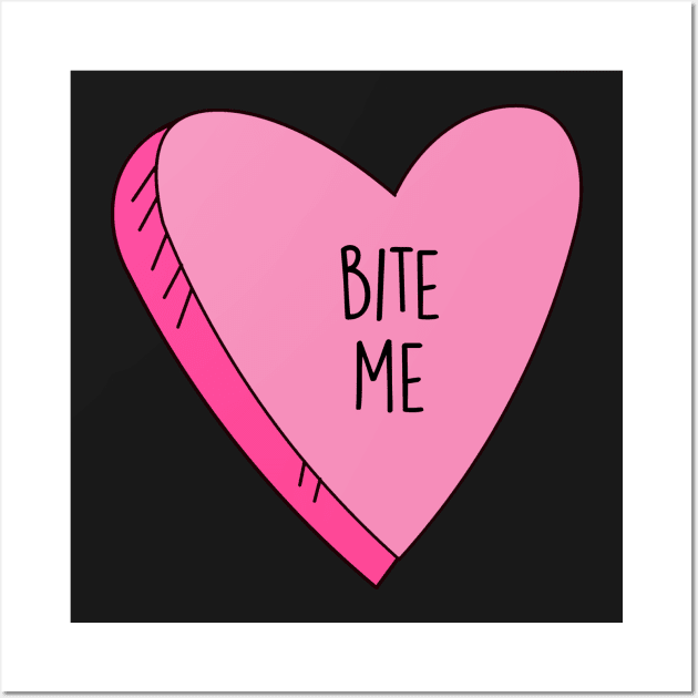 Valentine's Day Candy Heart Bite Me Funny Wall Art by charlescheshire